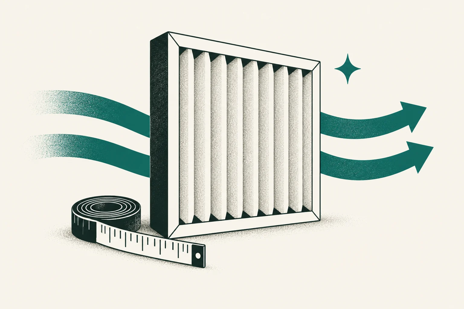 Pleated HVAC filter measured for fit while air passes through it