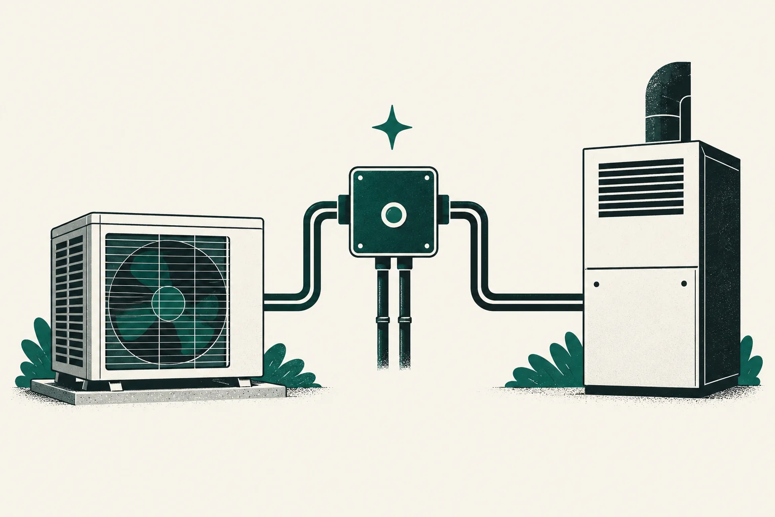 Control junction linking a heat pump with a backup furnace