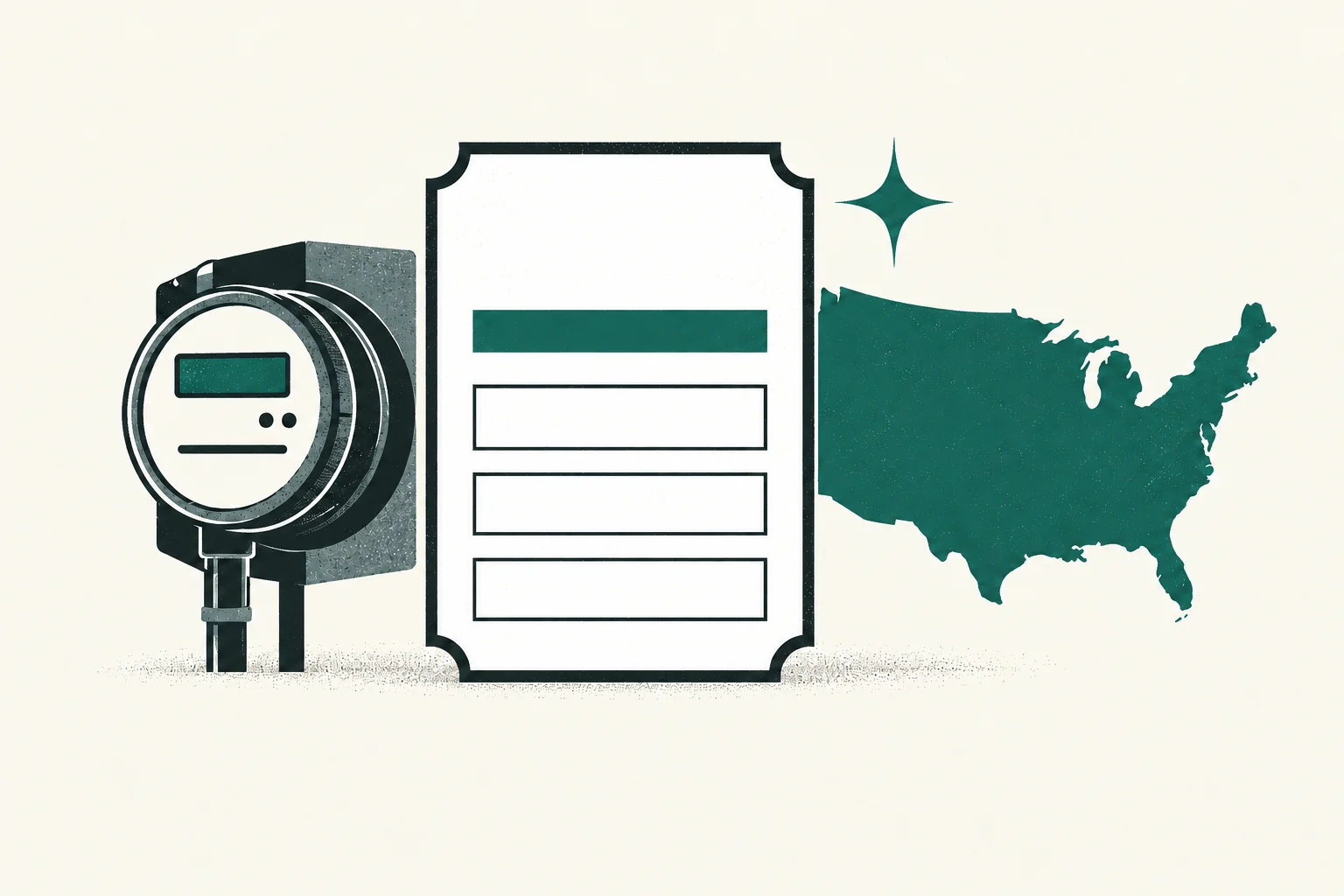 Blank incentive voucher beside a utility meter and United States map