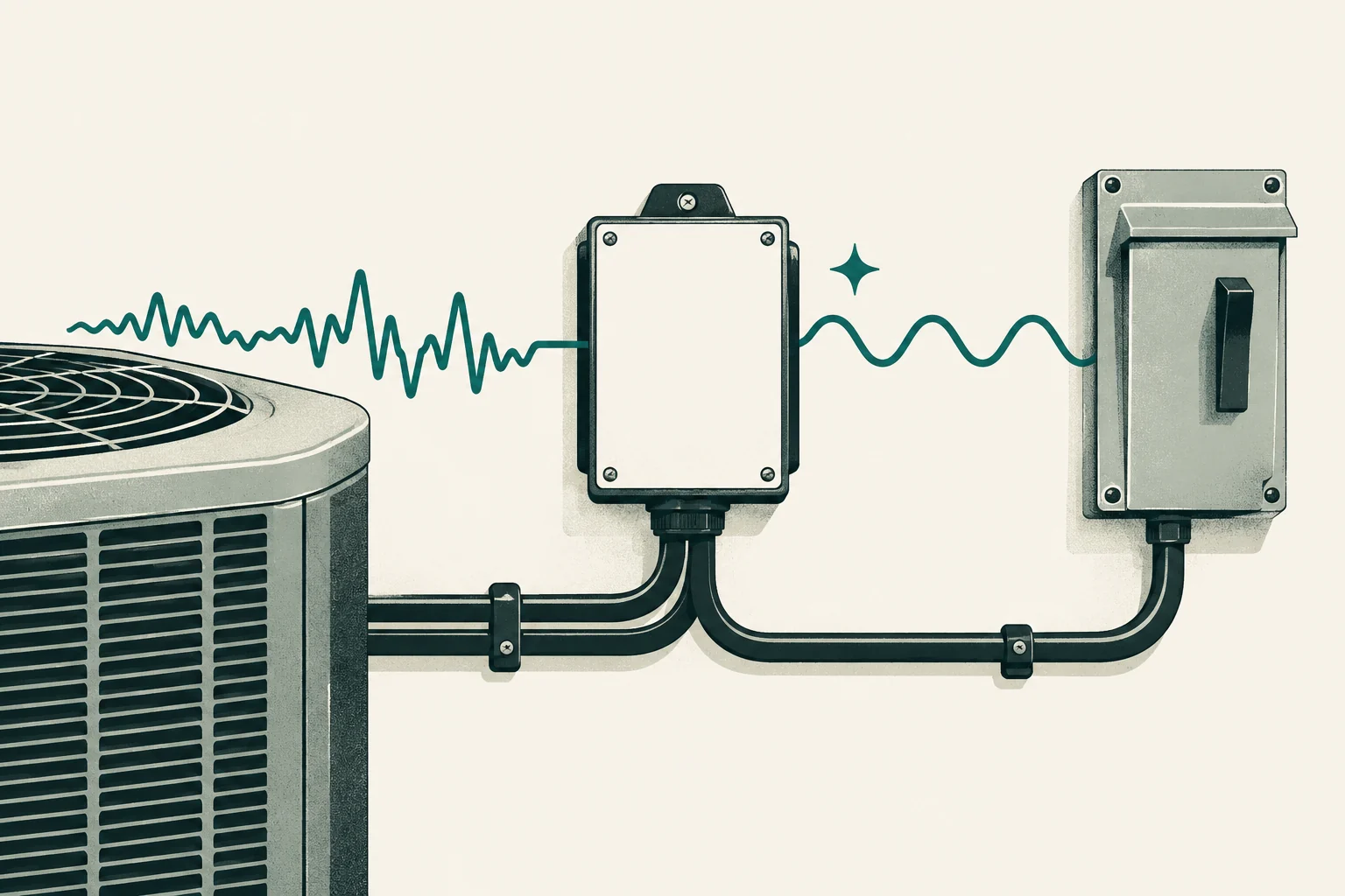 Surge-protection module smoothing the electrical waveform to a heat pump