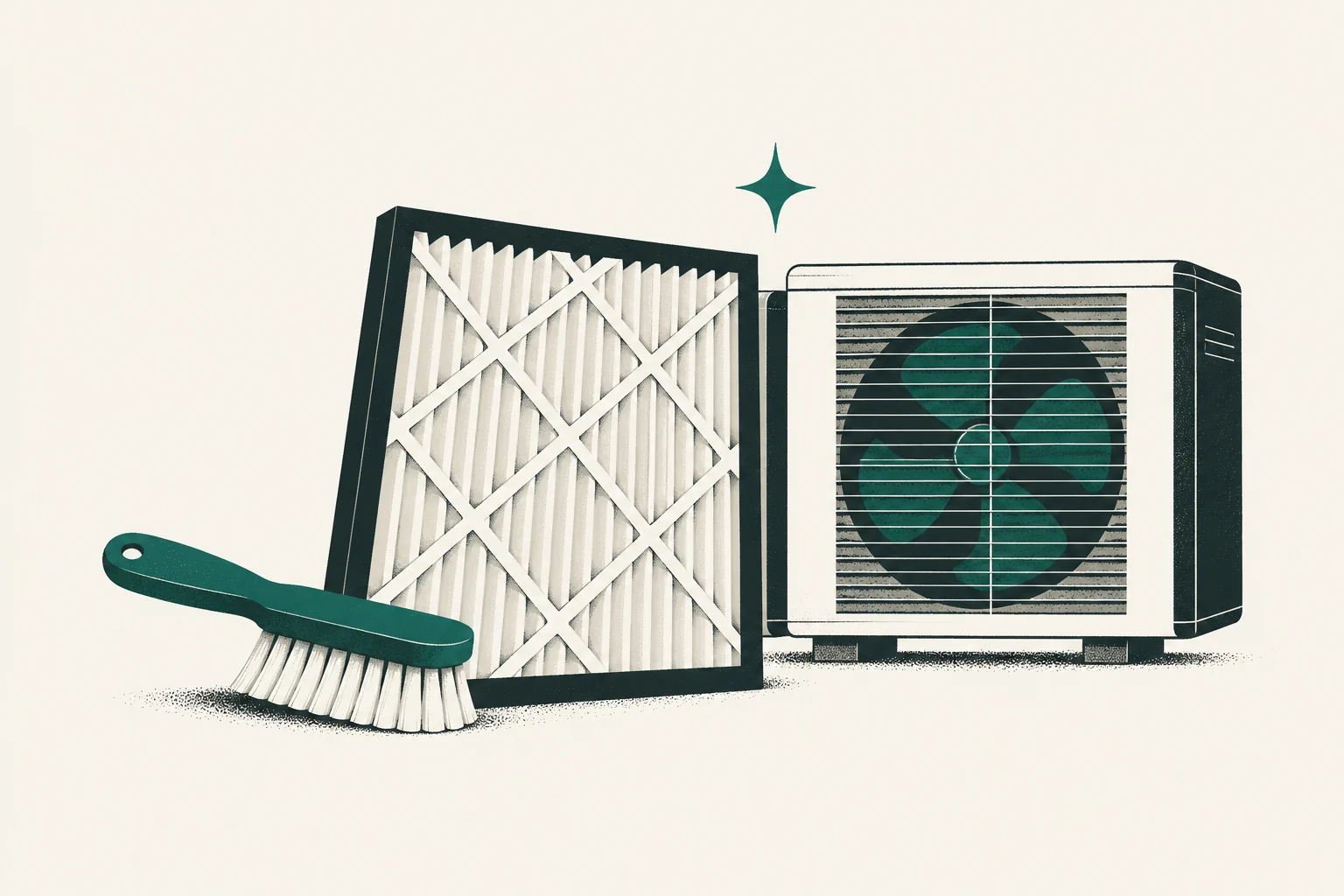Heat-pump filter, cleaning brush, and outdoor unit prepared for maintenance