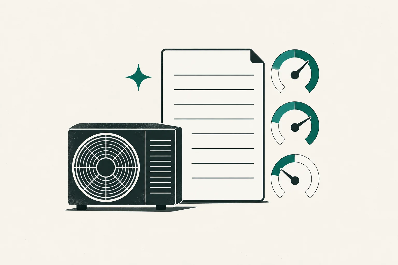 Heat-pump equipment data sheet and three efficiency indicators