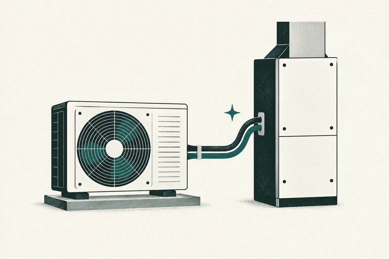 Indoor and outdoor components of a residential heat-pump system connected by a line set